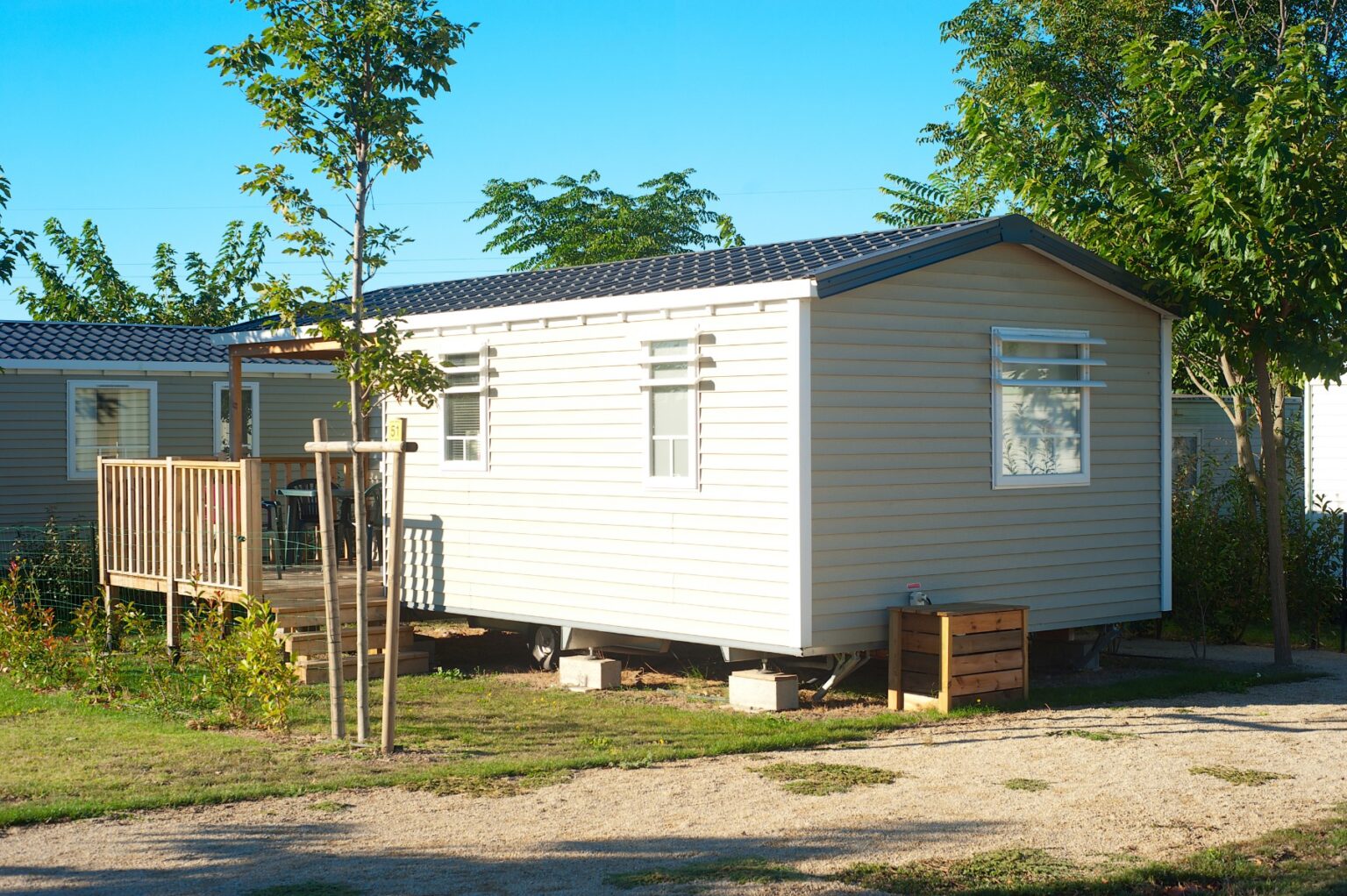 Camping site with  identical mobil homes